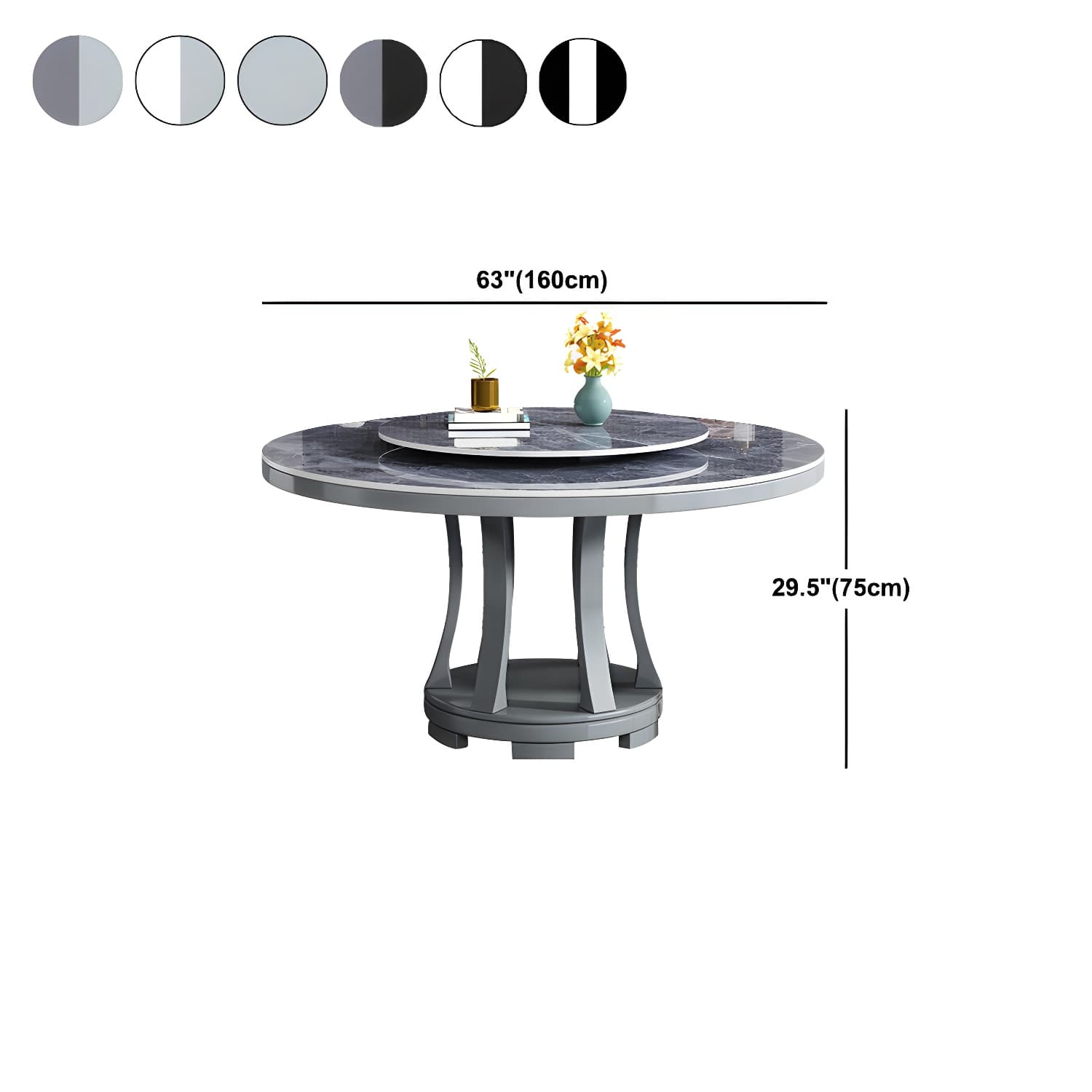 Round Stone Turntable Table Minimalist Furniture with Pedestal Base thumbnail 13