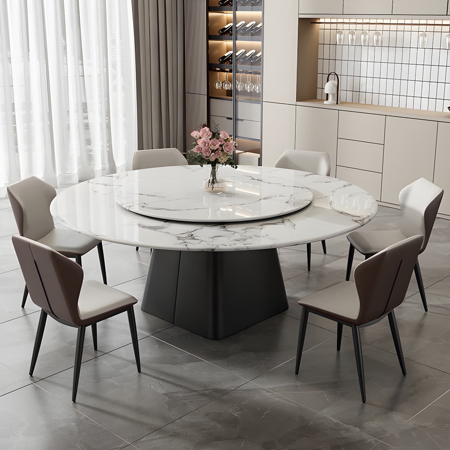 Modern 1/6/7/13 Pieces Furniture Round Stone Dining Set in White thumbnail 2