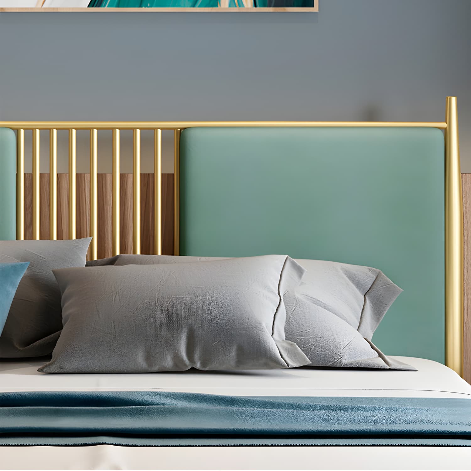 Golden Metal Bed Frame Set Glam 47.24" H Wire-Grid Open-Frame Bed with Headboard thumbnail 8