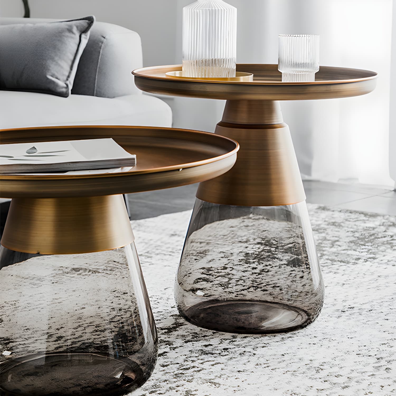 Mid-Century Modern Pedestal Glass Round Storage Single Coffee Table thumbnail 14