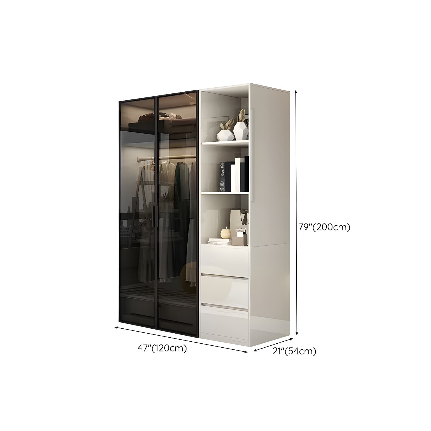 Sleek White Wood Wardrobe Armoire with Soft Close Drawers and Shelves thumbnail 27