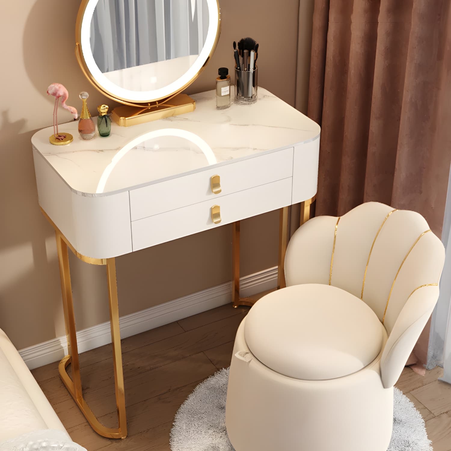 Luxurious Vanity Dressing Table Solid Wood Vanity Set with Stool and Mirror thumbnail 4