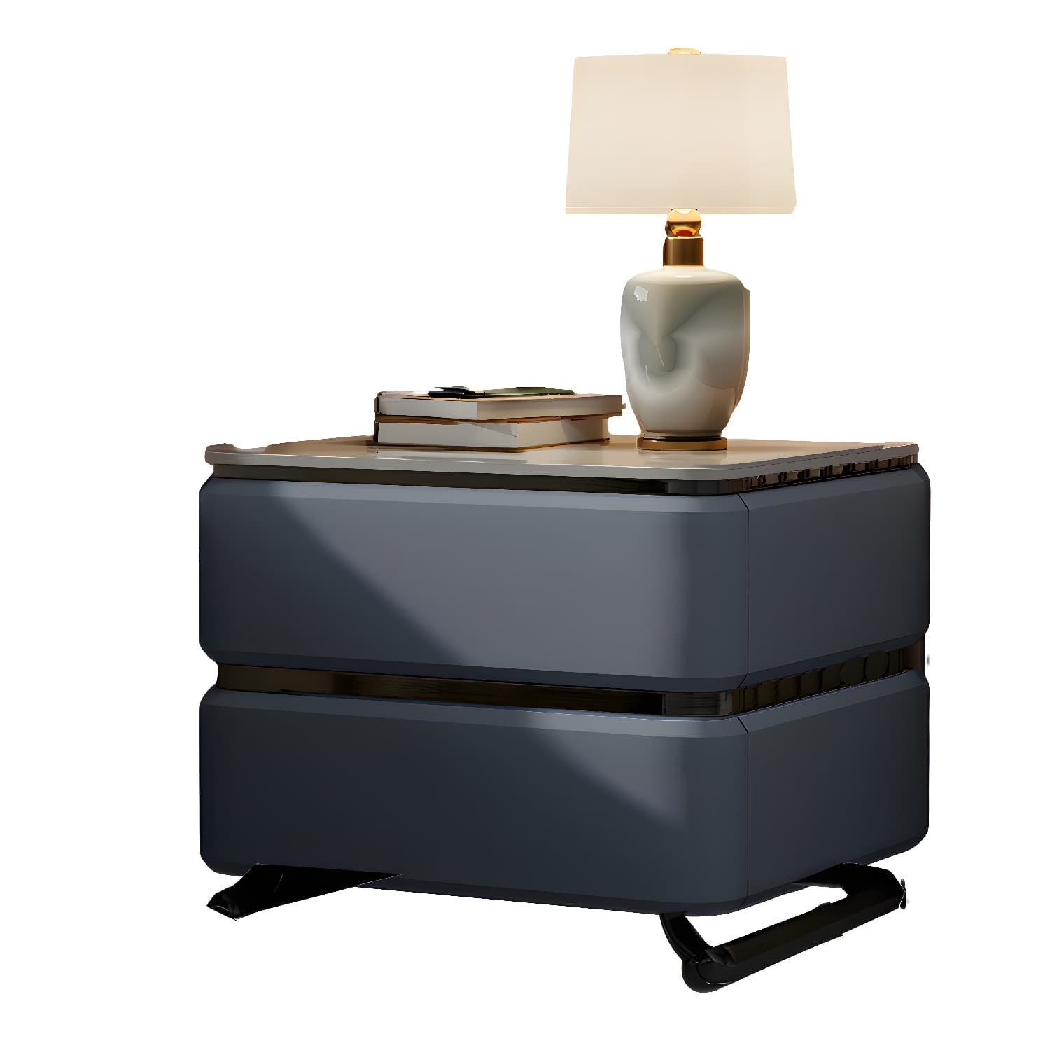 Small Modern Faux Leather Nightstand with Drawer Storage in Stone Finish thumbnail 22