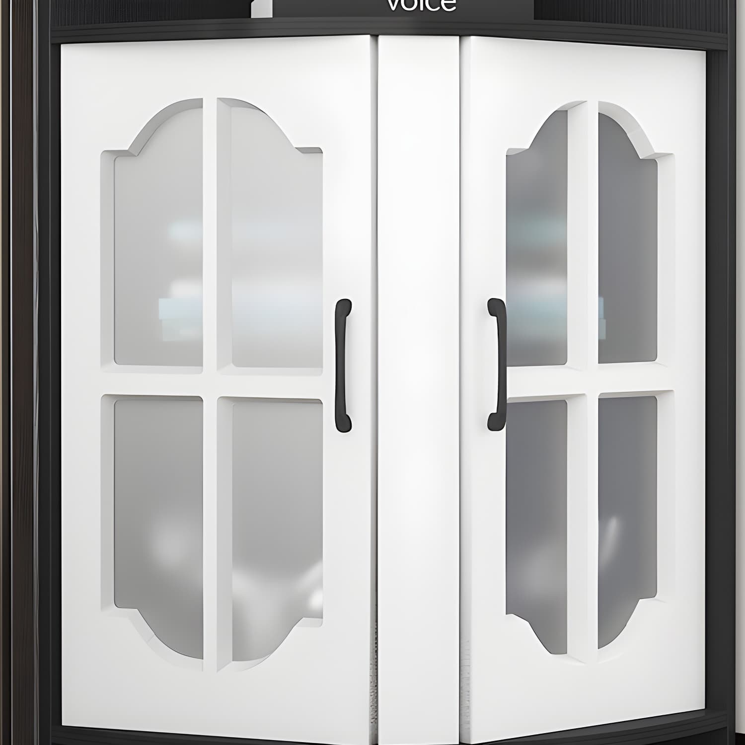 Corner Modern Glass Door Accent Cabinet with Wood Base and 2 Exterior Shelves thumbnail 6