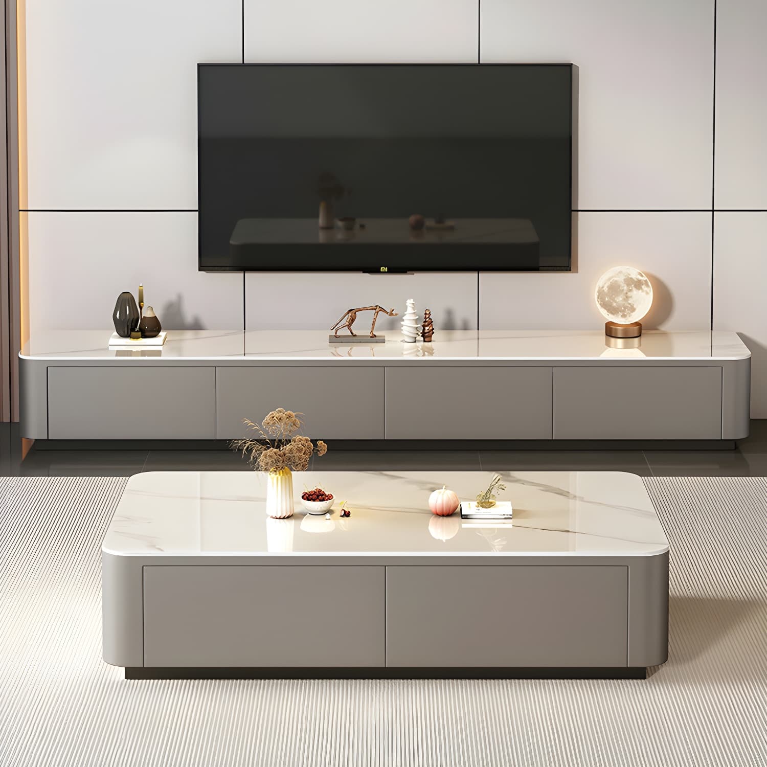 Modern Style Stone Top Steel Base Block Coffee Table with 4 Drawers Rectangular Shape thumbnail 12