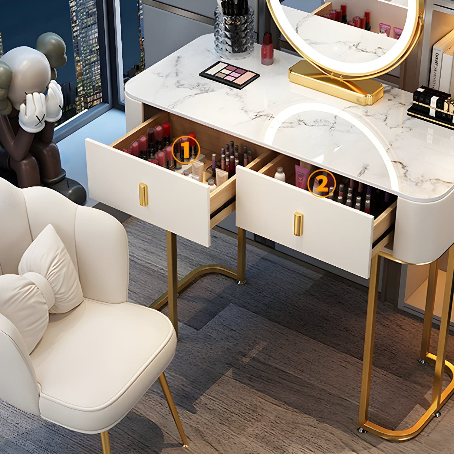 Slate Makeup Counter Adjustable Mirror Vanity Dressing Table with Drawer thumbnail 11