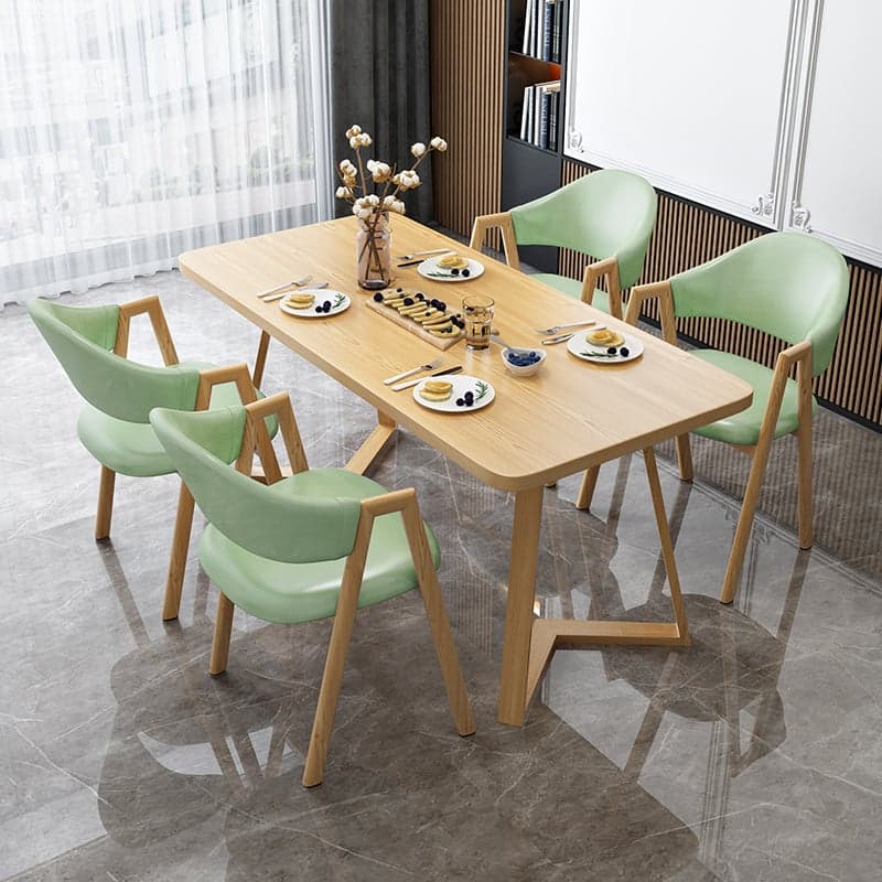 Dining Table Set with Sleighing Base and Fixed Table, Featuring Padded Chair with Back and Armrest, 5-piece Unfinished thumbnail 4