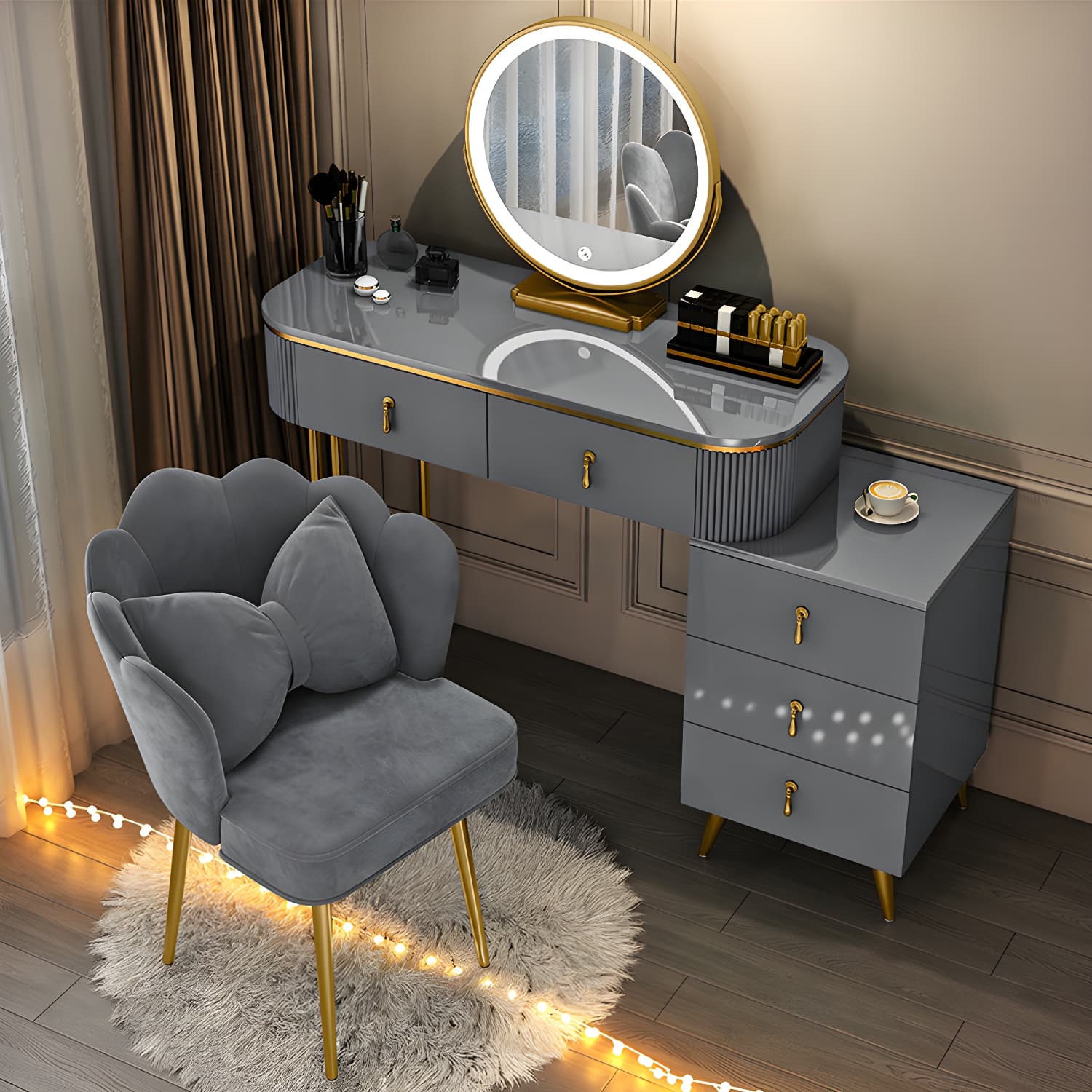 Gold Base Makeup Counter 15.74" Wide Vanity Tables with Storage Drawers thumbnail 5