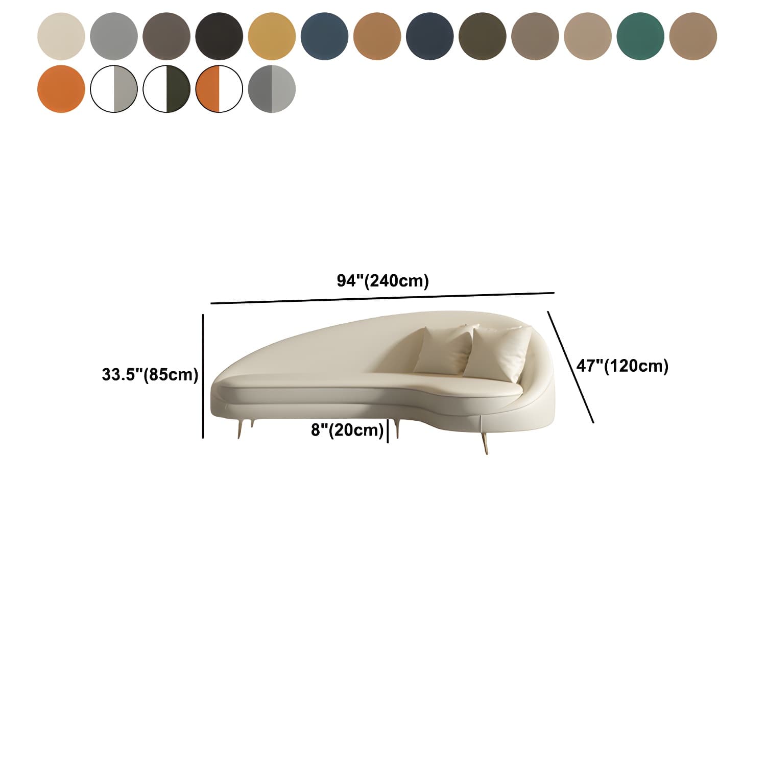 Faux Leather Curved Sofa Contemporary Sloped Arm Sofa for Living Room thumbnail 34