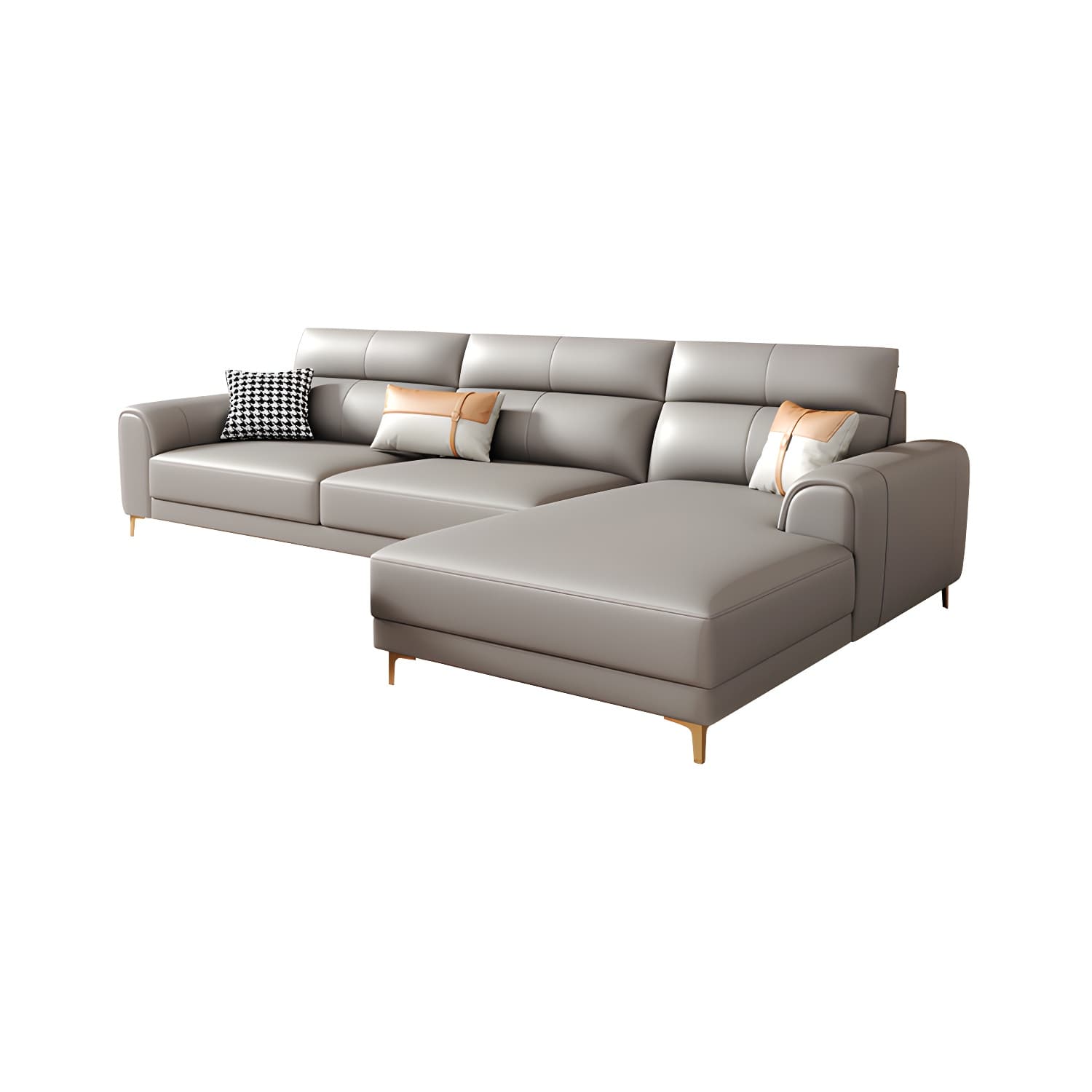 Modern Gray Faux Leather Sectional Sofa with Pillow Top Arms and Wood Frame thumbnail 13