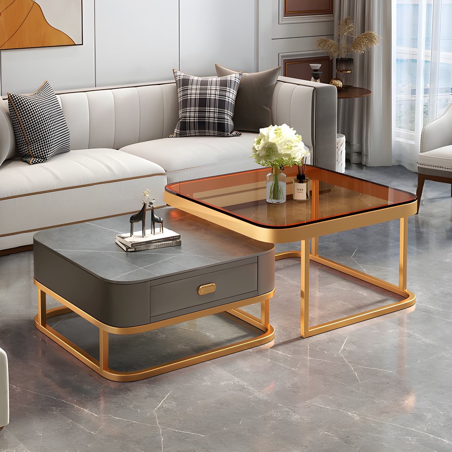 Slate Coffee Table Square 2 Nesting Coffee Table Set for Living Room thumbnail 6