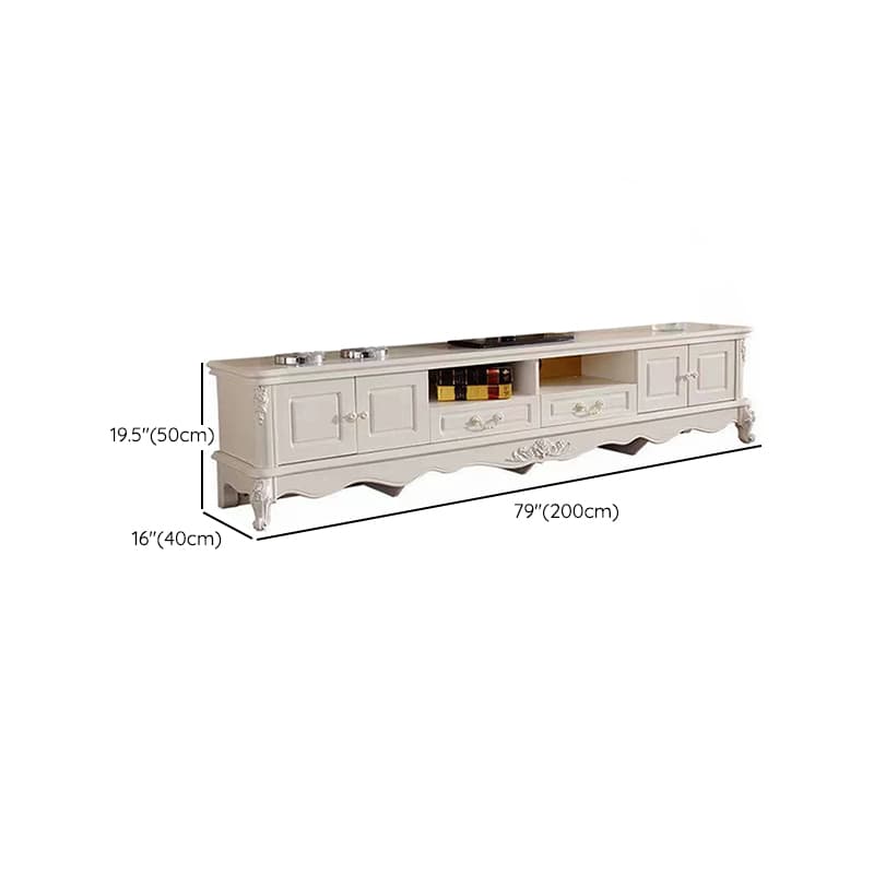 White Wood TV Stand with Drawers and Cabinets featuring Cable Management thumbnail 10