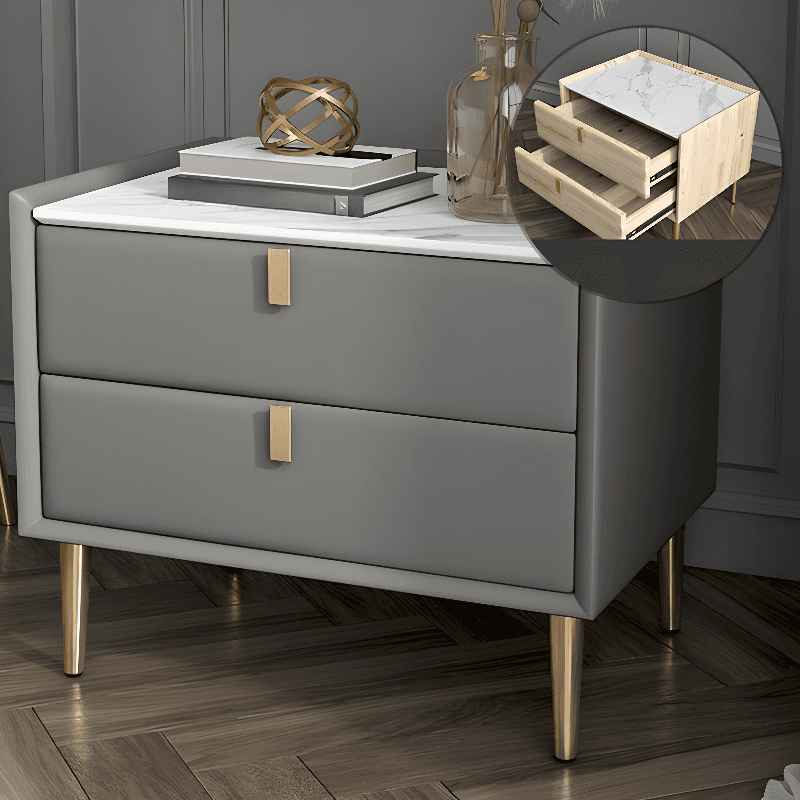 Organic Modern Nightstand With Drawer Organization Featuring 2 Drawers, Stone Countertop, and Leg thumbnail 4