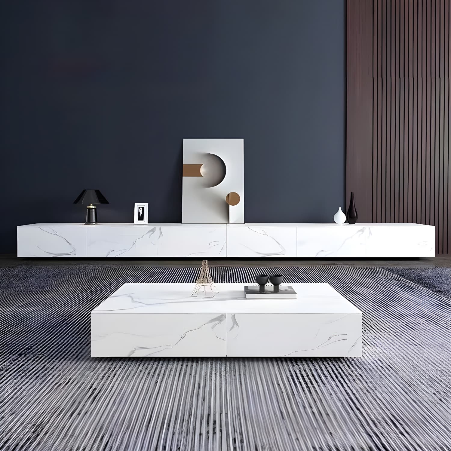 Stone TV Stand Console in Solid Wood with Storage Drawers Contemporary thumbnail 11