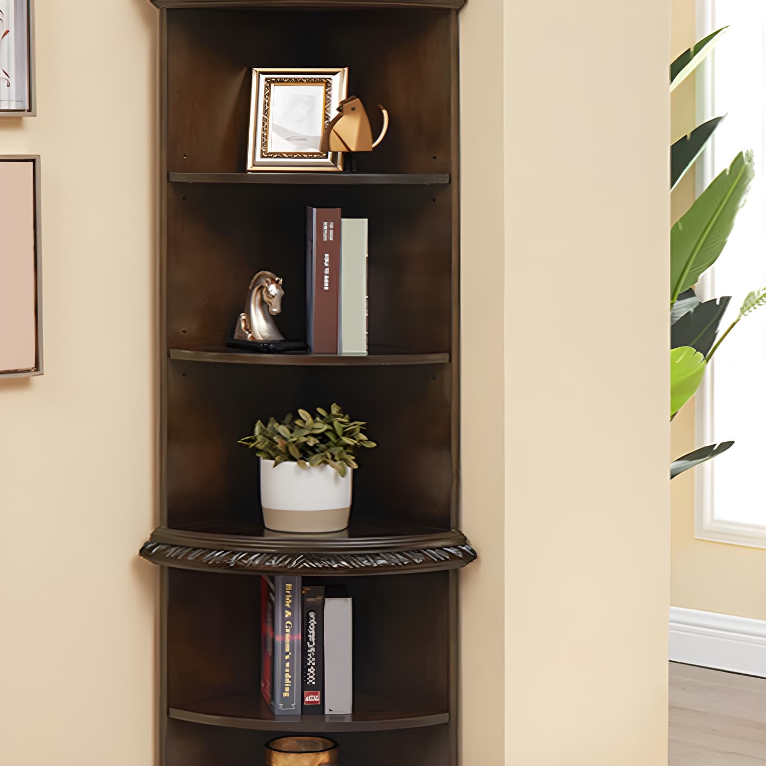 Solid Wood Triangle Corner Cabinet in Rubber Wood with Storage Shelves thumbnail 12