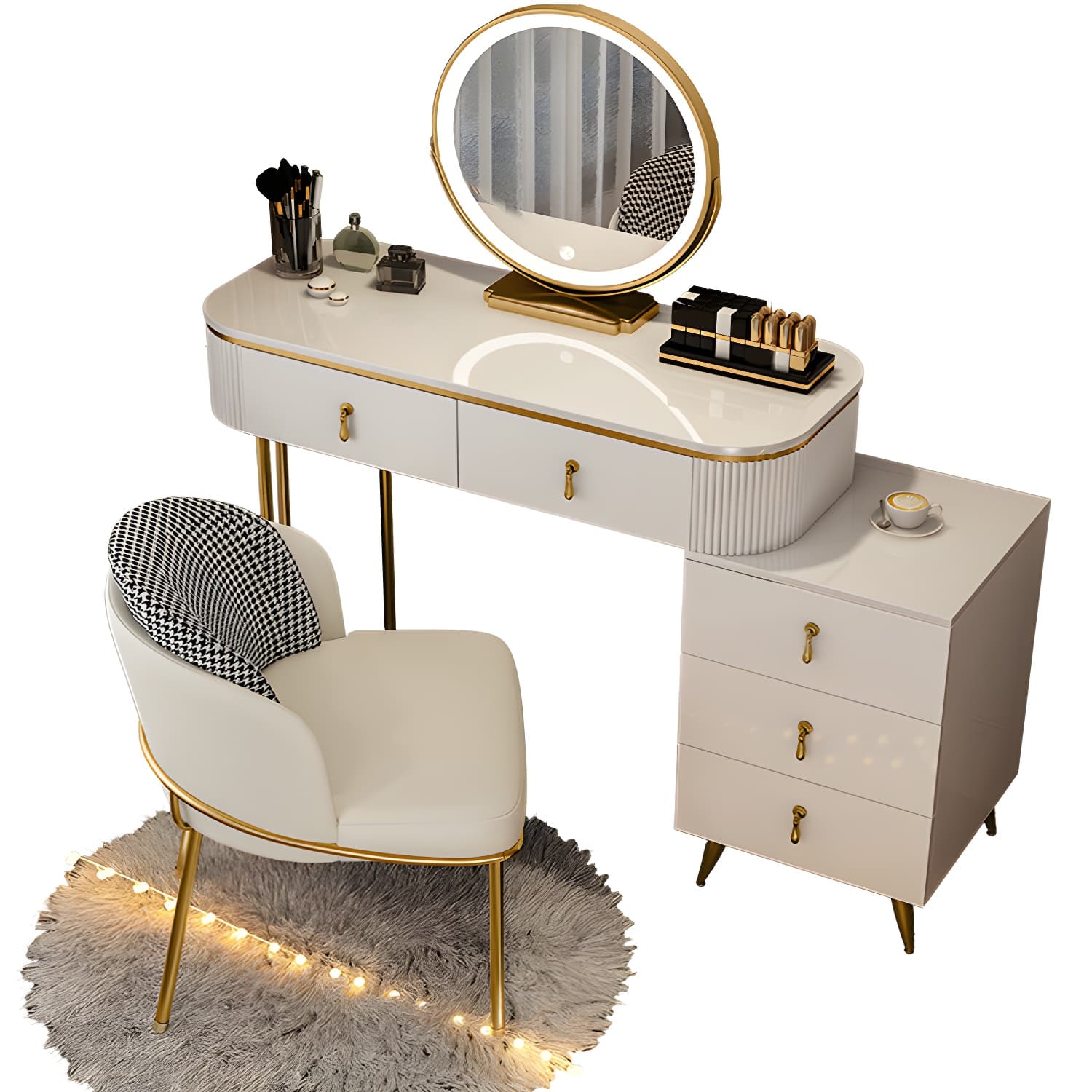 Gold Base Makeup Counter 15.74" Wide Vanity Tables with Storage Drawers thumbnail 8