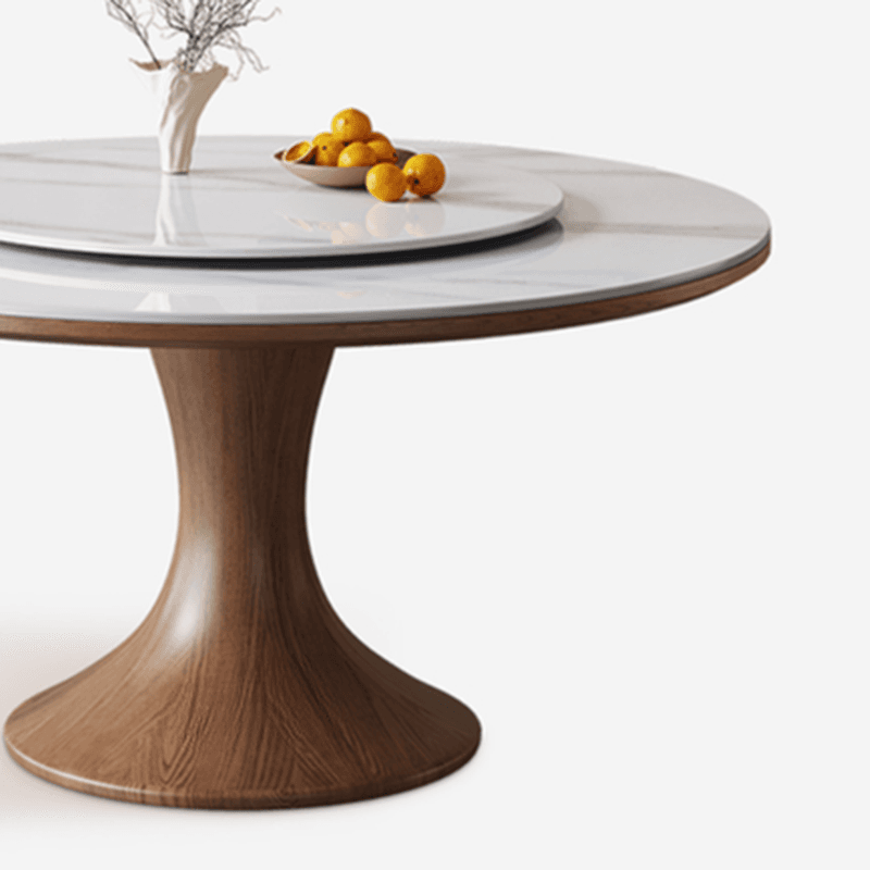 Dining Table Set with Rounded Stump Base, Fixed Table, Padded Chair, Back, 5-piece in White thumbnail 6