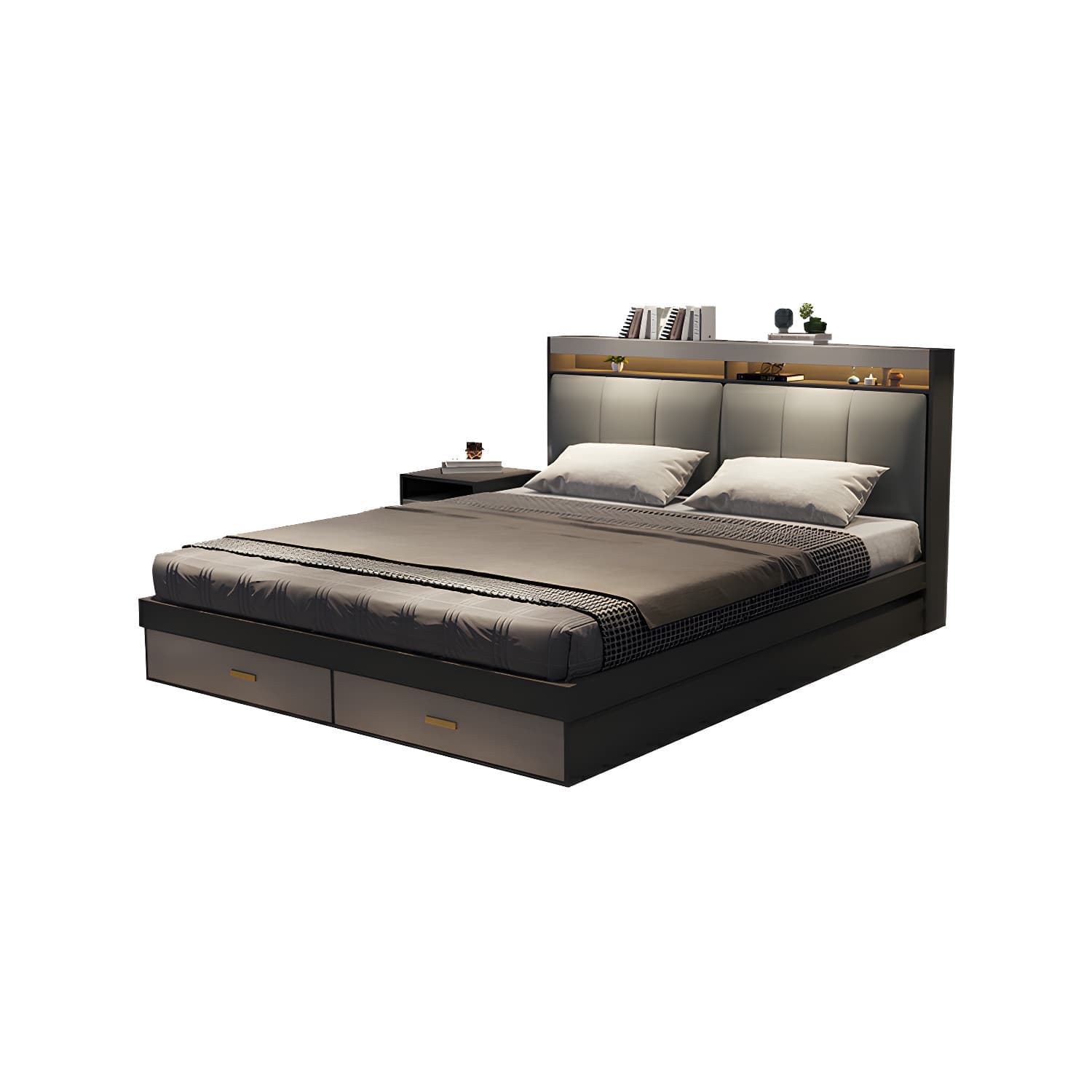 Modern Upholstered Headboard Bed with Storage and Patchwork Design thumbnail 7