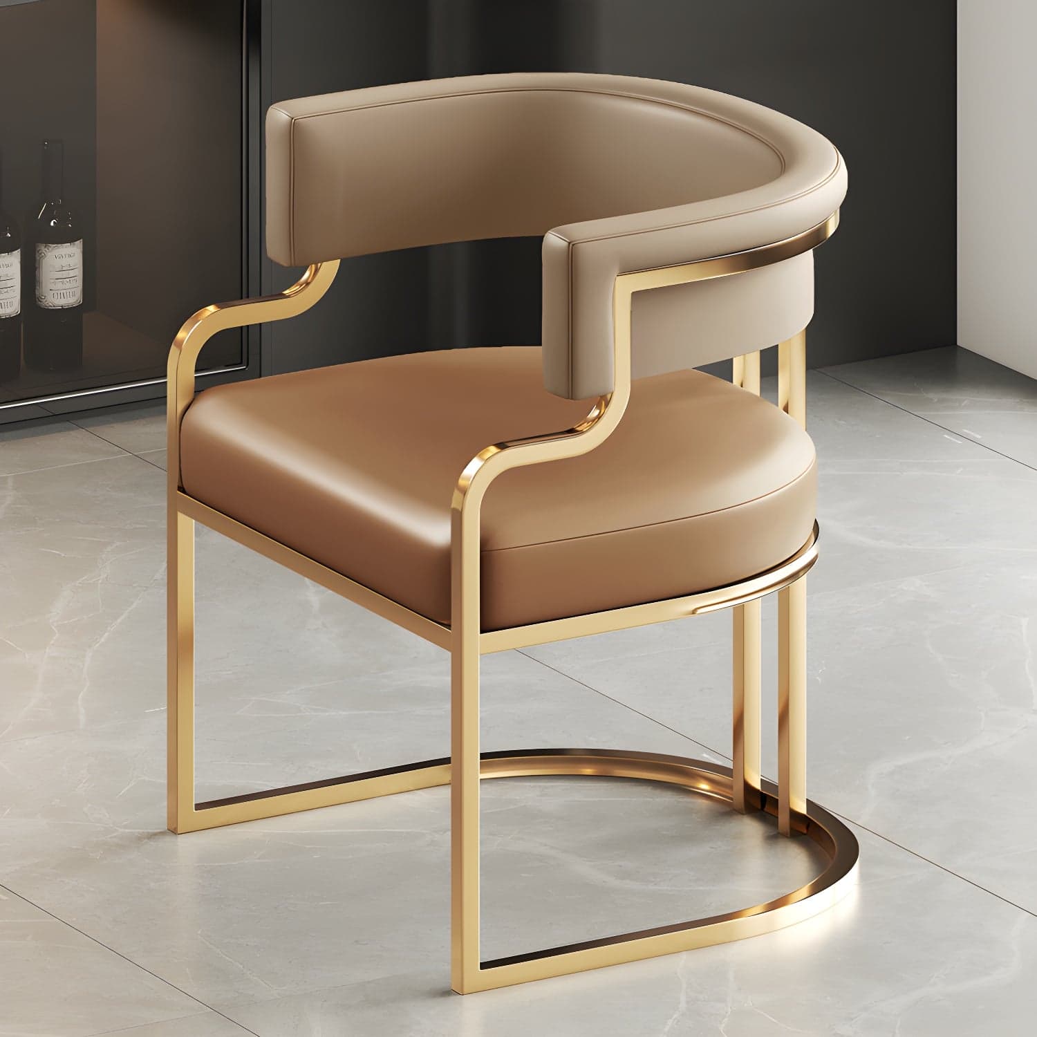 Faux Leather Dining Chairs Glam Style Open Back Armless Chair for Dining Room thumbnail 7