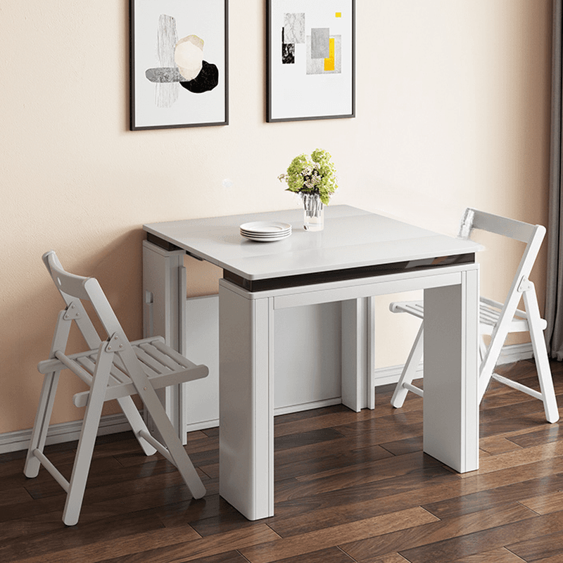 Trendy Rectangular Dining Table Set with Four Legs, Versatile 9-piece/7 Pieces/5 Piece Set, Chalk/Tan/Unfinished Colors thumbnail 3