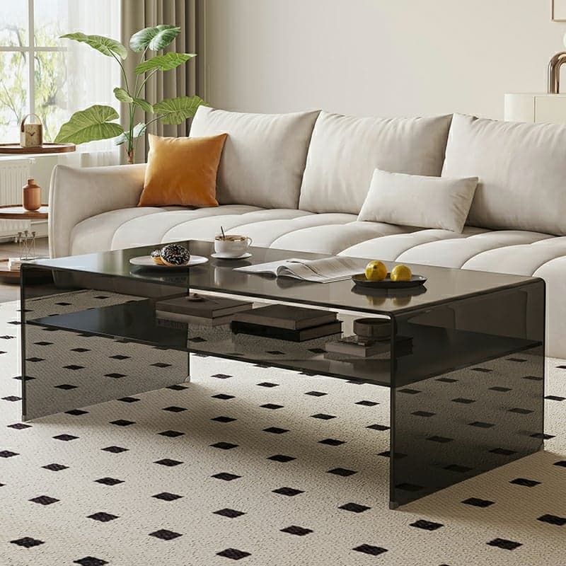 Rectangular Glass Modern Coffee Table with Transparent Top and Sleek Glass Base thumbnail 1