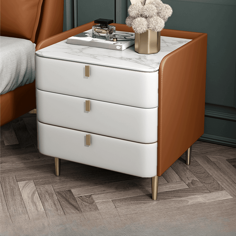 Art Deco 3 Tiers Drawer Storage Bedside Table with Stone Countertop thumbnail 14
