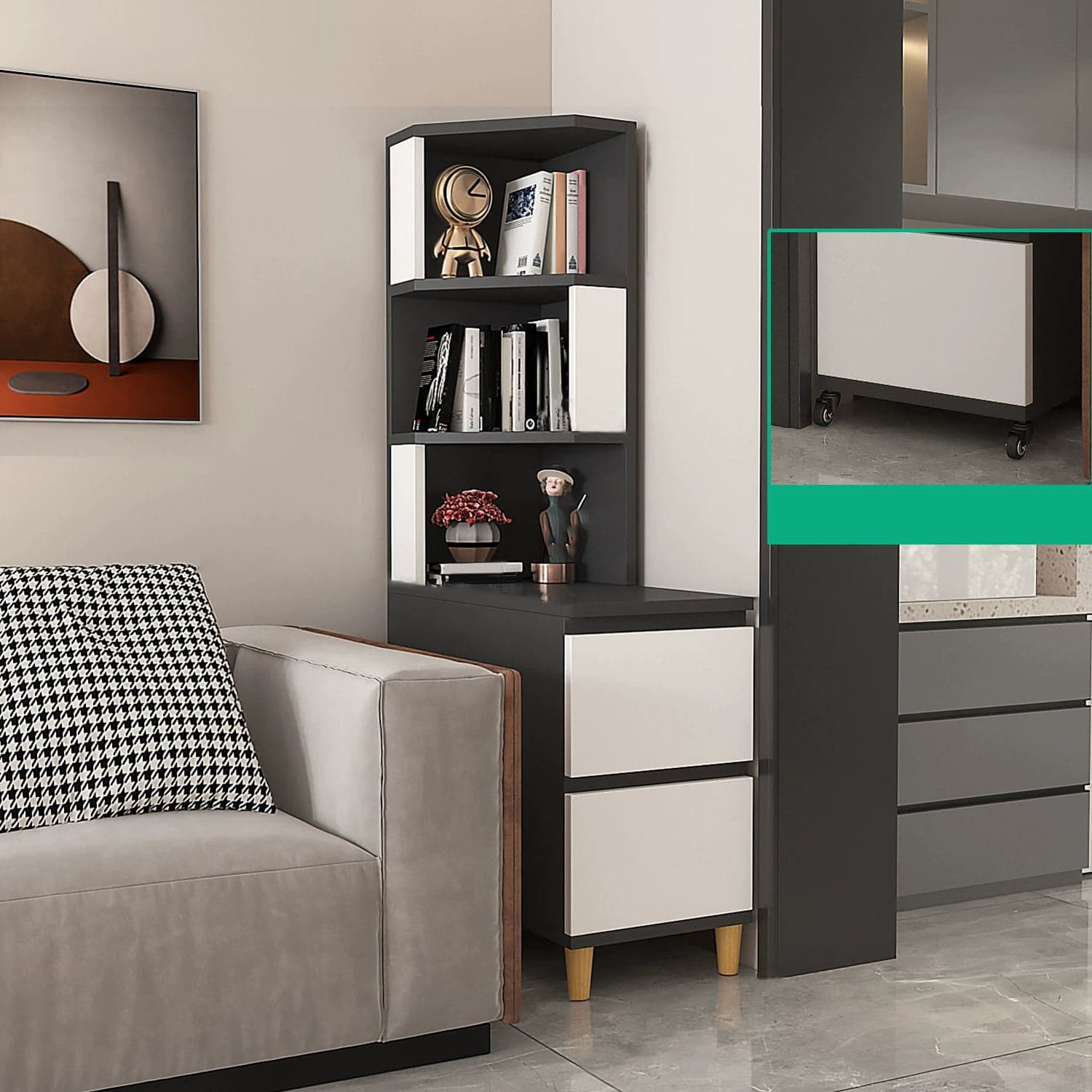 31" Wide Contemporary Corner 2 - Drawer Accent Chest with Shelves thumbnail 1