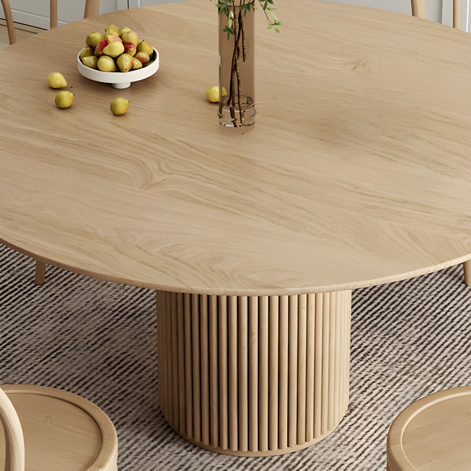 Modern Round Dining Table Pine Solid Wood Pedestal Dining Table in Natural thumbnail 7