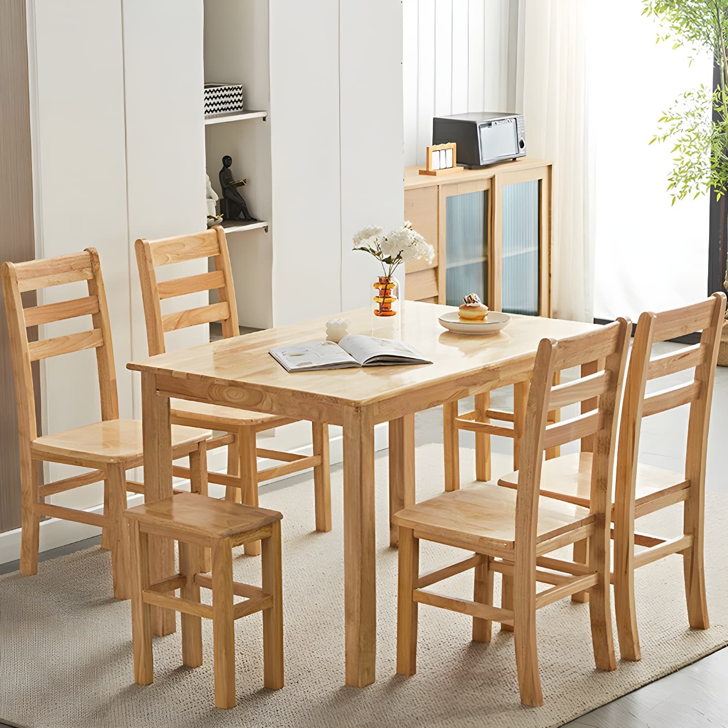 Elegant Scandinavian Natural Oak Wood Dining Table - Slim Legs, Standard Height for Kitchen & Dining thumbnail 12
