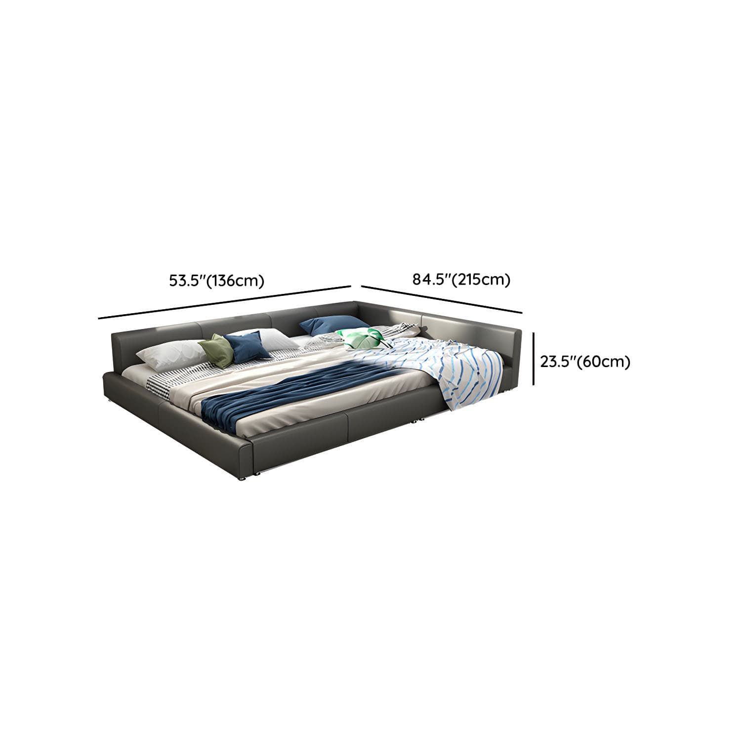 Contemporary Grey Genuine Leather and Wood Standard Bed for Bedroom thumbnail 9