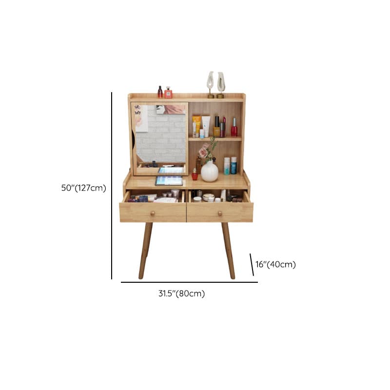 Modish Small/Standard Vanity Set with White/Auburn/Natural Color Chair, 1 Drawer/2 Drawers, Rubberwood Frame, and Standing Mirror thumbnail 12