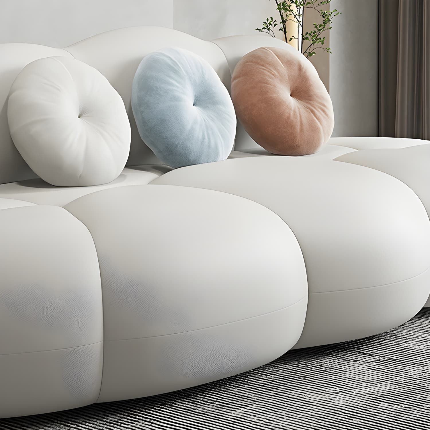 Contemporary Armless Wool Sofa with Tight Back and 3 Pillows thumbnail 18