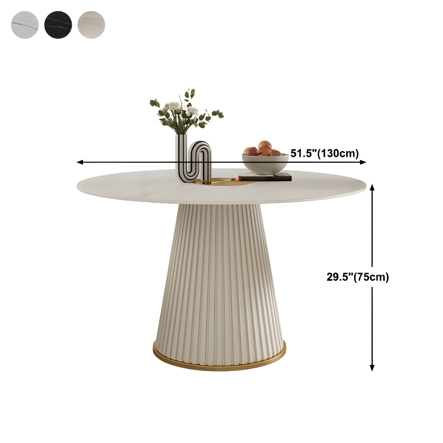 Stone Top Dining Table Round Table with Wood Pedestal Base in White thumbnail 16