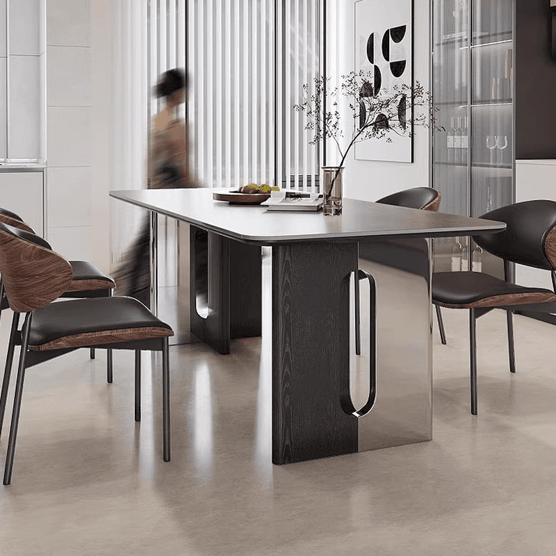 Dining Table Set with Slate Top and Two-sided Pedestal, Fixed Table, Padded Chair with Back, 5-piece in Dove Grey thumbnail 4
