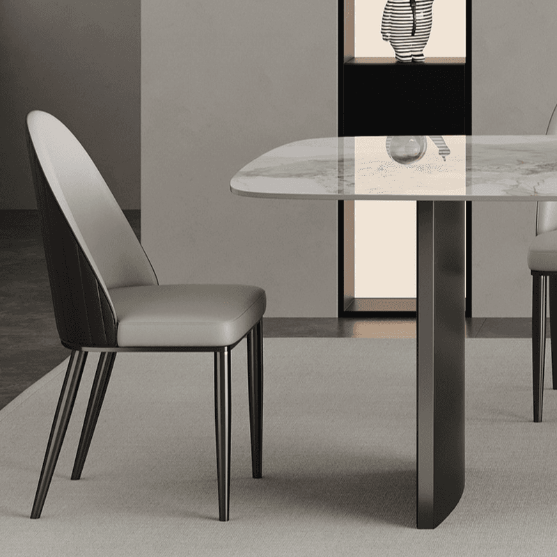 Retro Slate Dining Table Set with Dual-base, Upholstered Chairs, Back, and White Top thumbnail 6