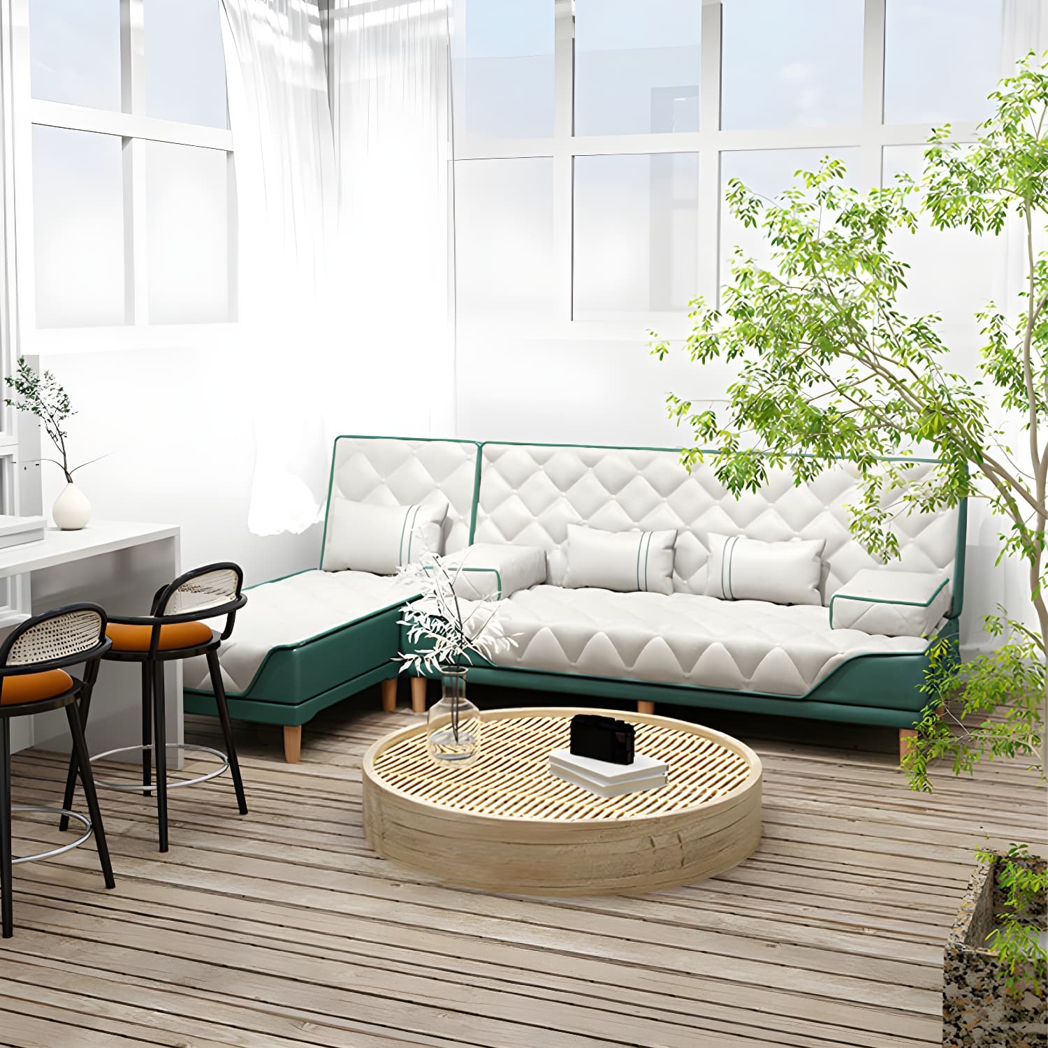 Contemporary Tight Back Convertible Sofa and Chaise with Pillow Top Arm thumbnail 12