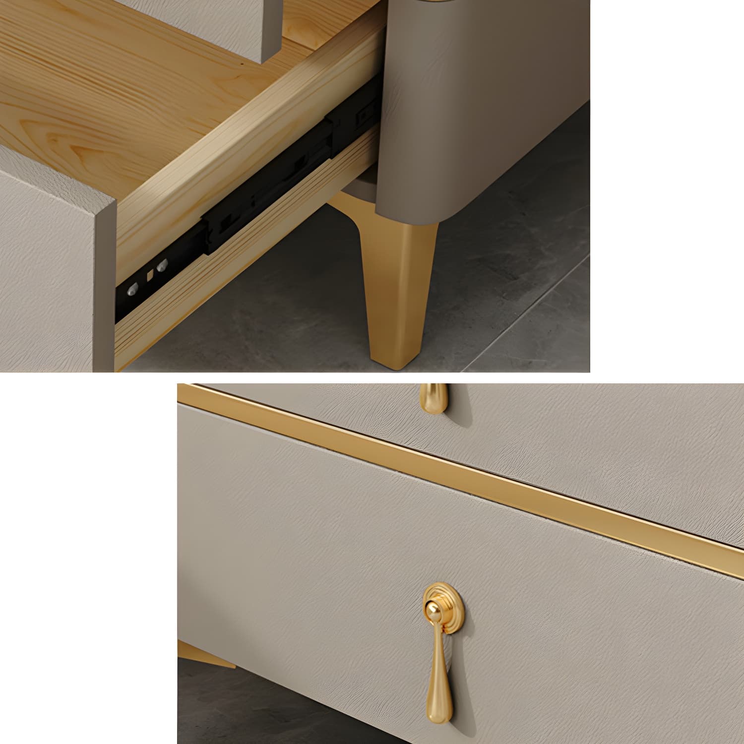 Glam Style Sintered Stone Top 2- Drawer Nightstand with Legs for Bedroom thumbnail 13