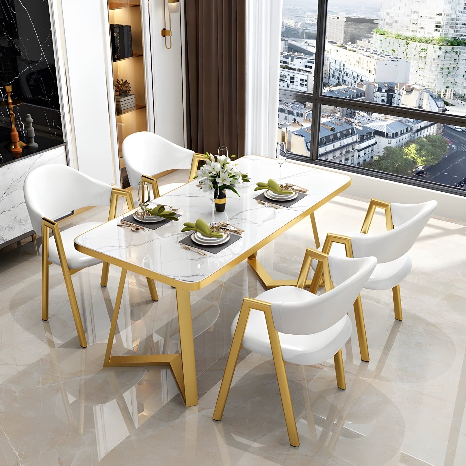 Glam White Wood Dining Set with Upholstered Chairs - 5 Piece Set thumbnail 8