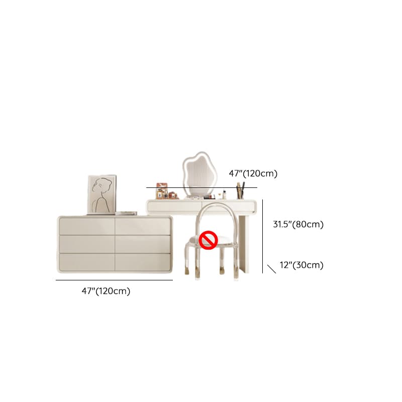 Standard Length Vanity Set with Upholstered Chair in Chalk, Synthetic Frame, and Lighted Mirror Including Seat thumbnail 20