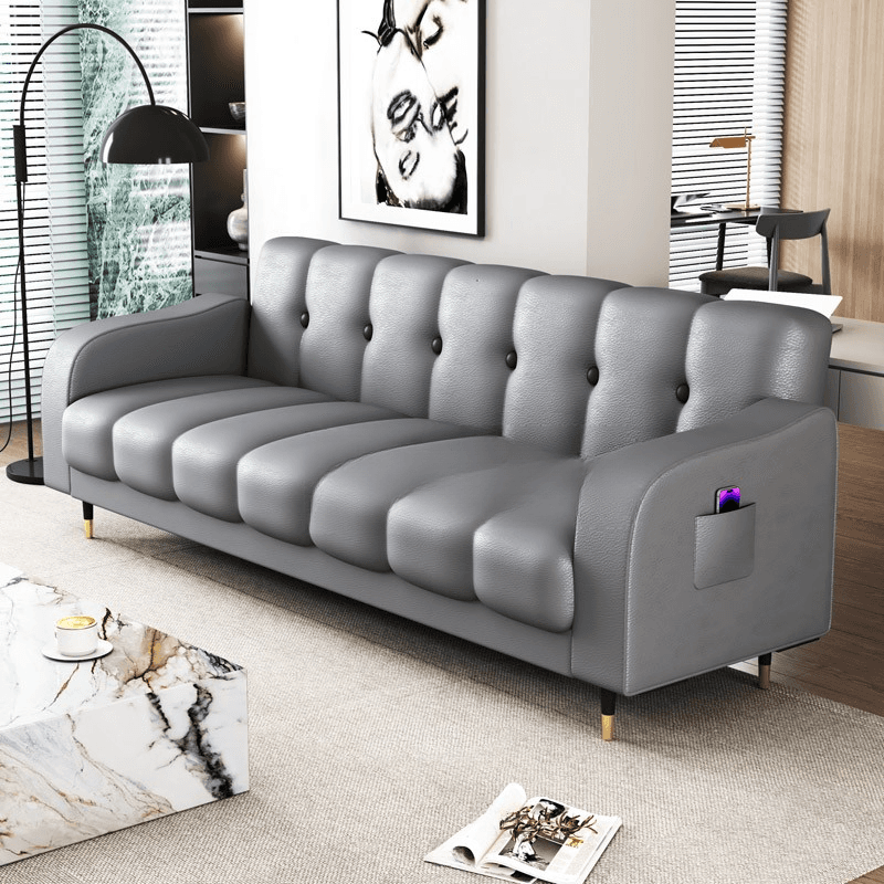 Contemporary Modern Solid Color Scratch-durable Convertible Sofa in Pu Leather with Midnight Black/Gray/White Upholstery, Seats 3/2-seater, with Receptacle Storage thumbnail 10