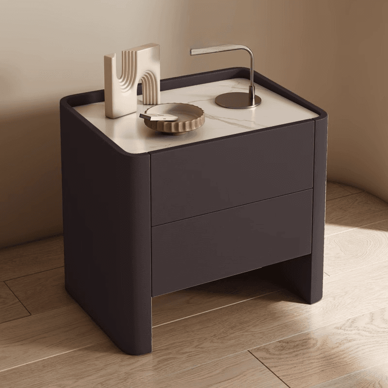Stylish Drawer Storage Nightstand with 2 Drawers, Stone Countertop, and Leg thumbnail 2