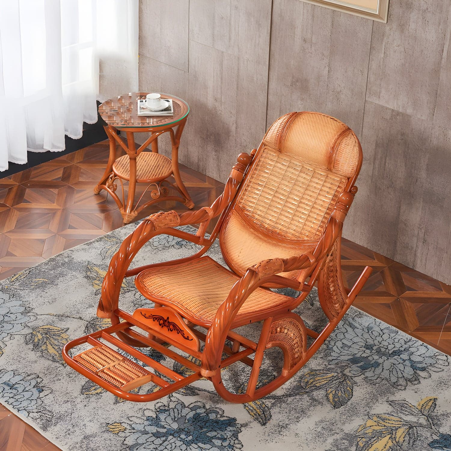 Mid Century Modern Recliner Chair Rattan/Wicker Recliner Chair for Living Room thumbnail 6