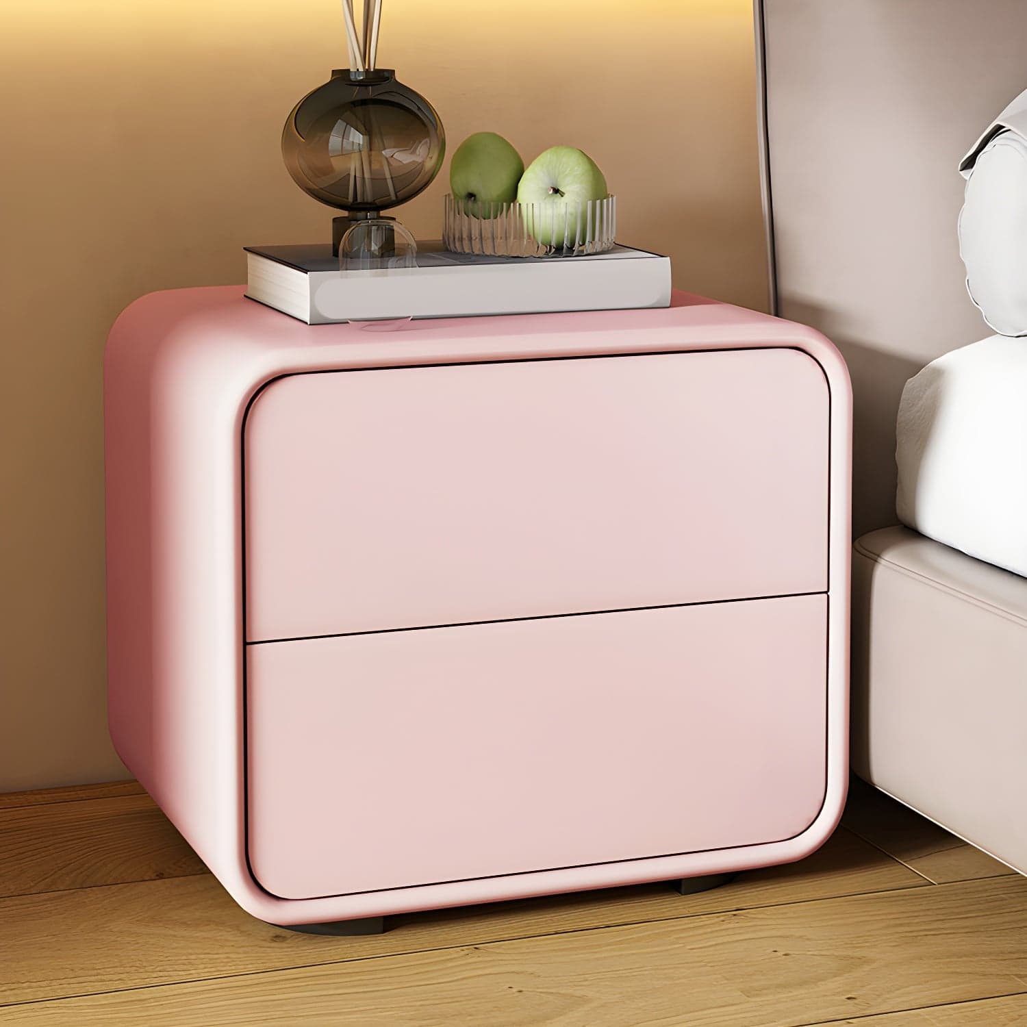 Contemporary Style 2 Drawer Night Table Solid Wood Frame Leather Nightstand thumbnail 8
