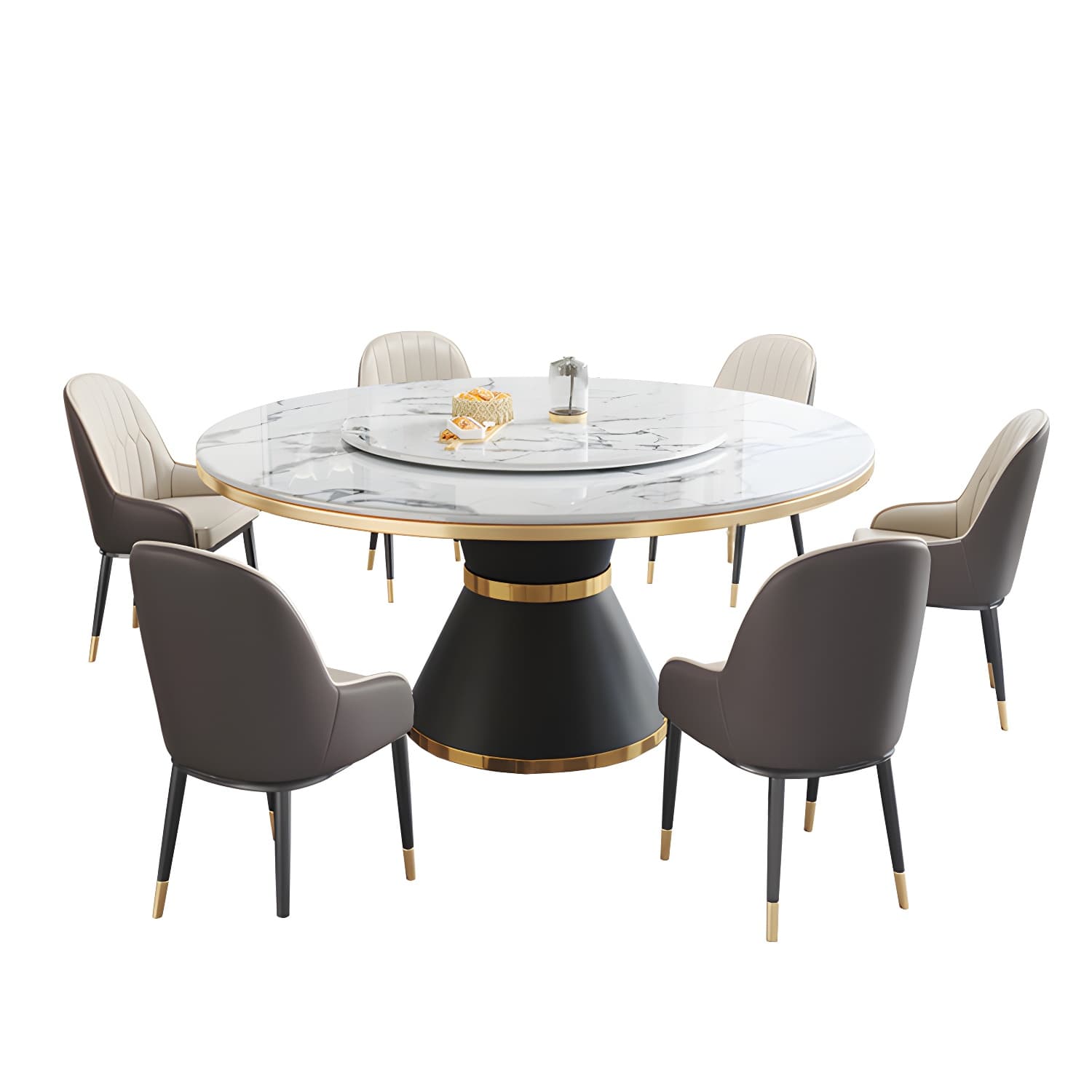 Modern Dining Set 1/5/7 Pcs Round Marble Dining Table and Upholstered Chairs thumbnail 9