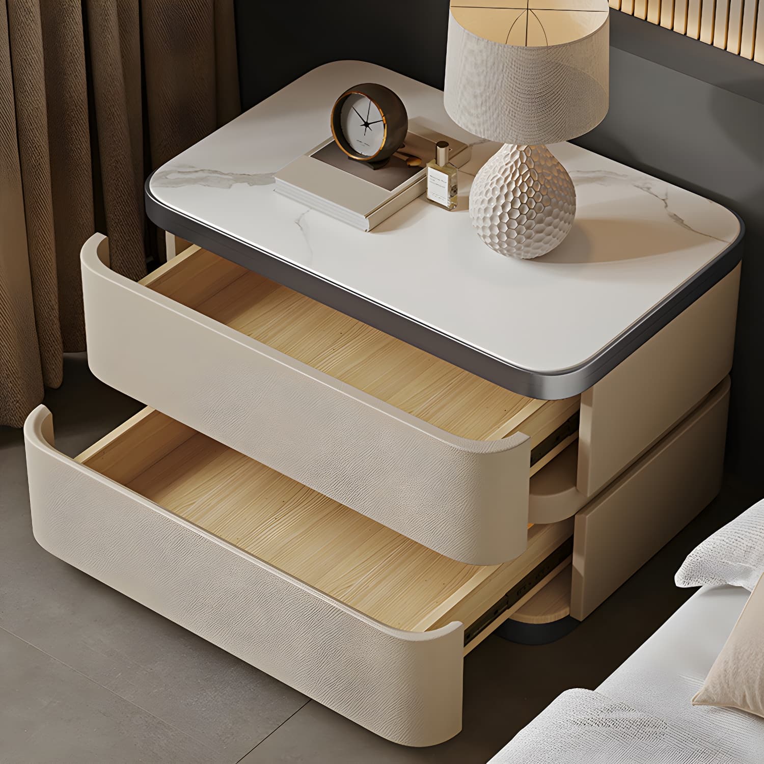 Scandinavian Bedside Cabinet Made of Solid Wood with Two Drawers for Bedroom thumbnail 12