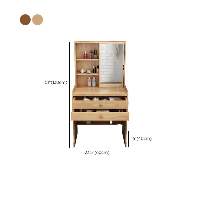Modish Small/Standard Vanity Set with White/Auburn/Natural Color Chair, 1 Drawer/2 Drawers, Rubberwood Frame, and Standing Mirror thumbnail 10