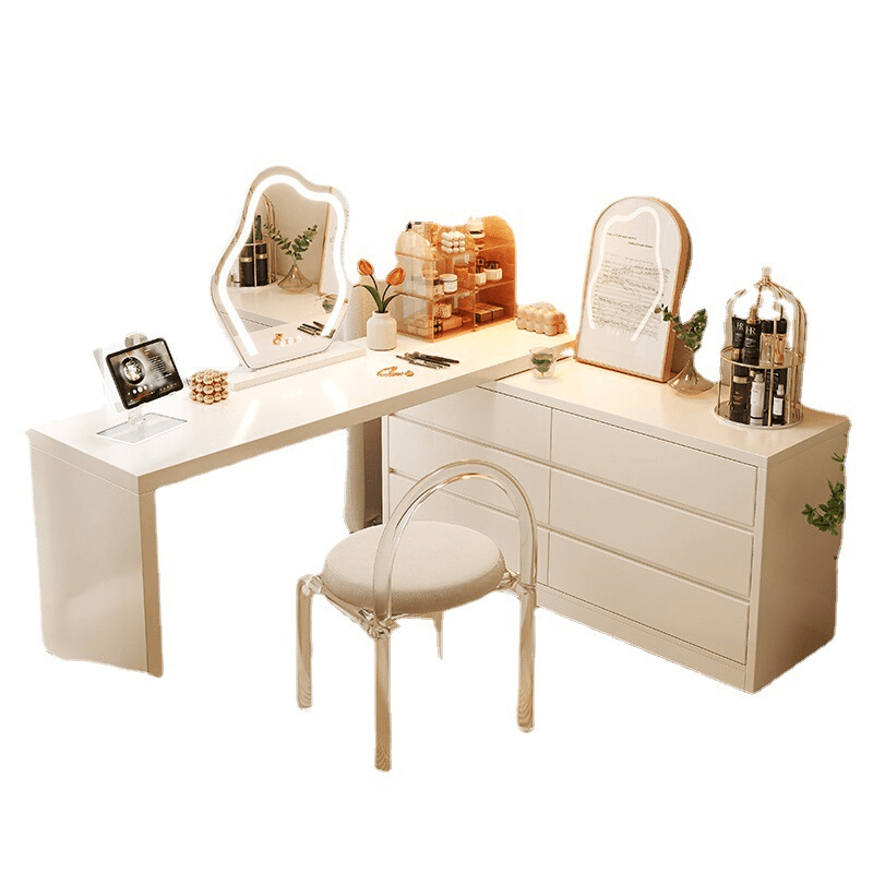 Chalk Modish Wood Makeup Vanity with Standard Length and Non-Upholstered Chair(s) thumbnail 6