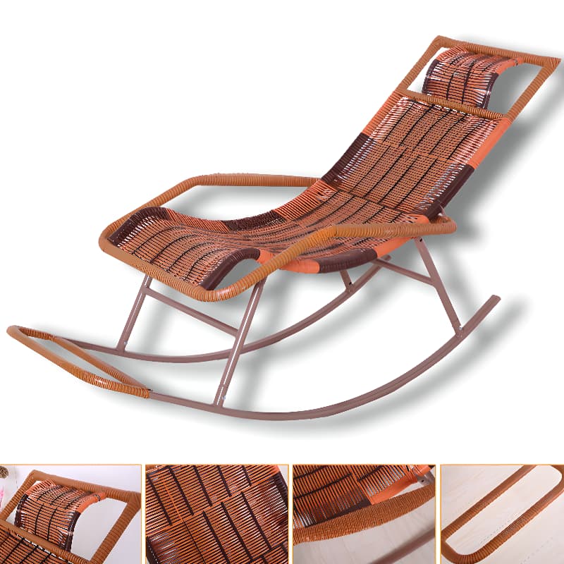 Ergonomic Wicker Front Porch Rocking Chairs with Rear Back, Stationary thumbnail 27