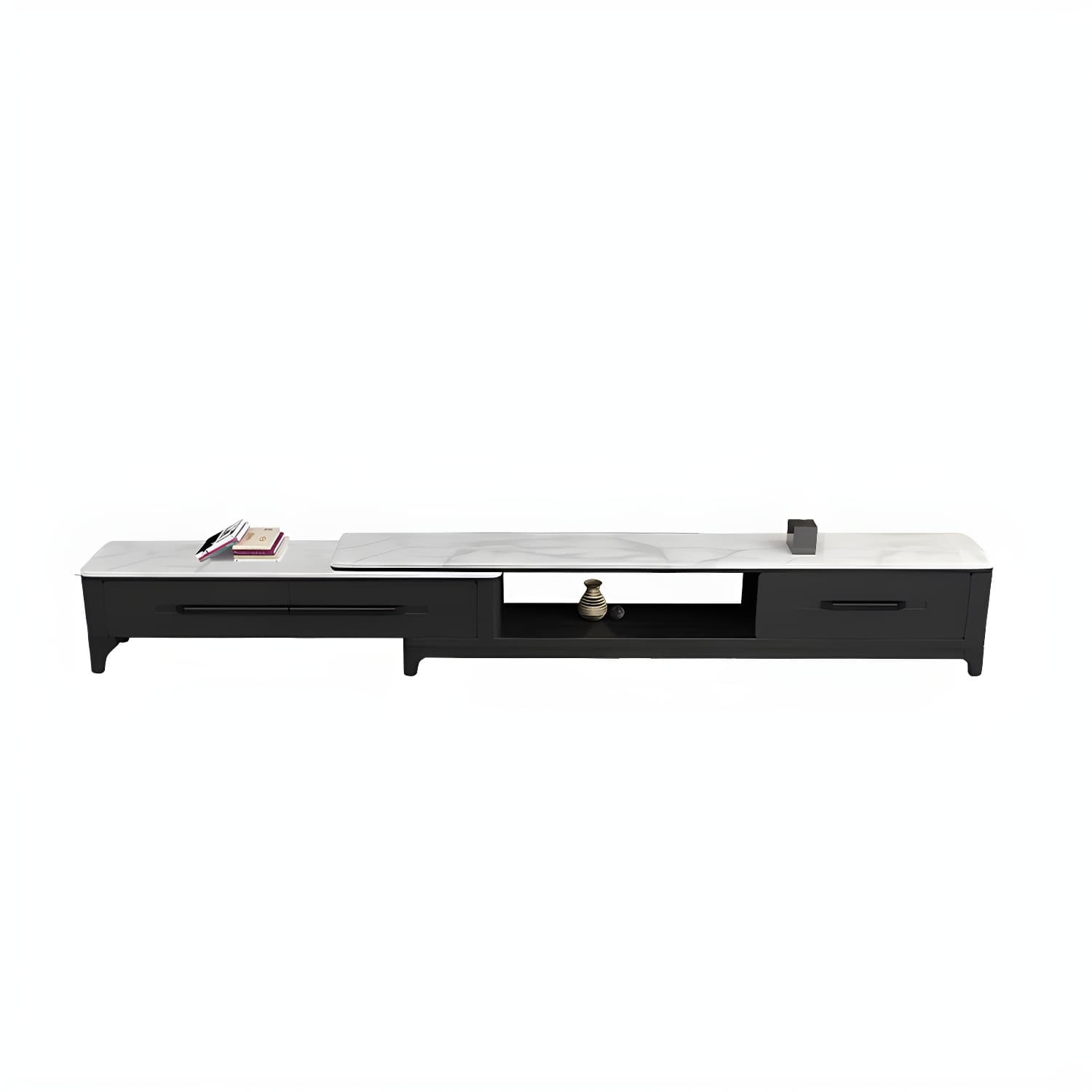 2 Drawers TV Console Modern Stone Media Console with Splayed Wooden Legs thumbnail 1