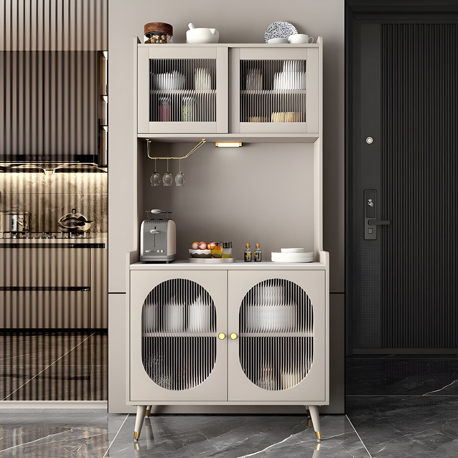 Stone Glam Sideboard Adjustable Shelves Kitchen Dining Room Sideboard - image 3